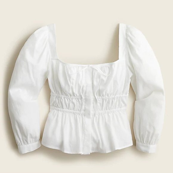 White Cinched-waist top in herringbone cotton - Picture 3 of 4